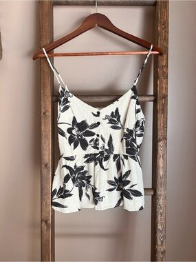 Monteau Black & Beige Floral Spaghetti Strap Peplum Camisole